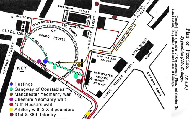 Disposition of military at Peterloo, Manchester, 1819