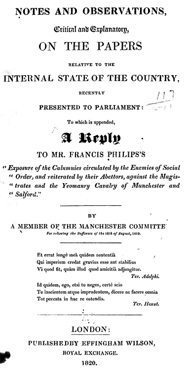 'NOTES & OBSERVATIONS, Critical & Explanatory, on the Papers Relative to the Internal State of the Country, Recently Presented to Parliament;