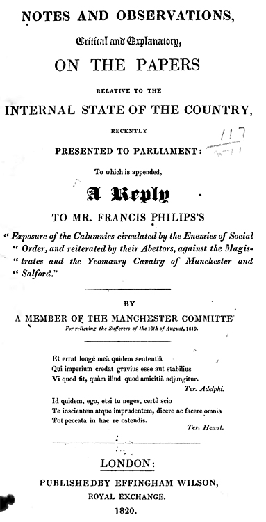 'NOTES & OBSERVATIONS, Critical & Explanatory, on the Papers Relative to the Internal State of the Country, Recently Presented to Parliament; 